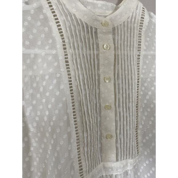 Madewell White Sheer Pleated Blouse Textured Swiss Dot Size XSMALL Relaxed‎ Boxy - Picture 6 of 7